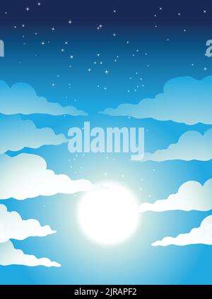 Illustration of Cloudy Blue Night Sky with Bright Moon Light Stock Vector