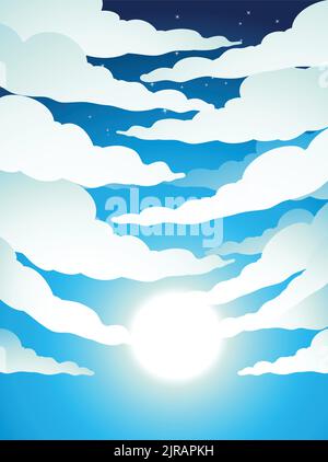 Illustration of Cloudy Blue Sky with Bright Moon Light Stock Vector