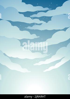 Illustration of Cloudy Greyish Blue Night Sky with Stars Stock Vector