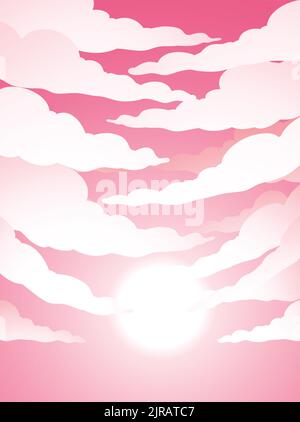 Illustration of Cloudy Pink Sky with Bright Sun Light Stock Vector