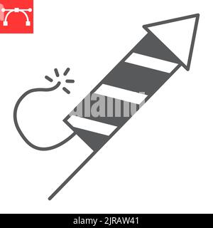 Fireworks rocket glyph icon, firecracker and explosive, petard vector icon, vector graphics, editable stroke solid sign, eps 10. Stock Vector