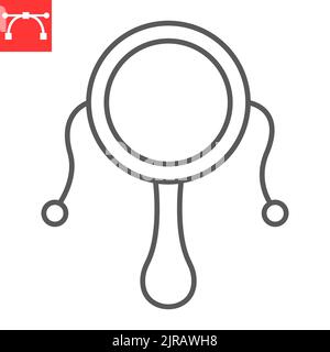 Rattle drum line icon, musical and chinese, pellet drum vector icon, vector graphics, editable stroke outline sign, eps 10. Stock Vector