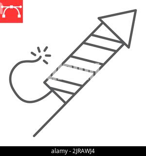 Fireworks rocket line icon, firecracker and explosive, petard vector icon, vector graphics, editable stroke outline sign, eps 10. Stock Vector