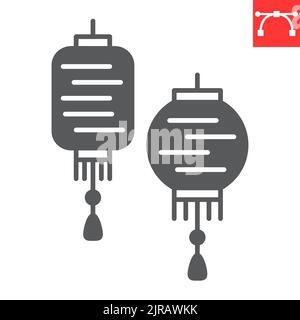 Chinese lantern glyph icon, festival and decoration, petard vector icon, vector graphics, editable stroke solid sign, eps 10. Stock Vector