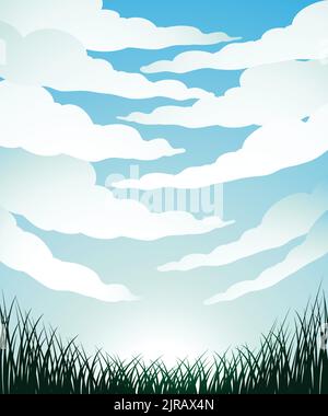 Illustration of Fisheye View of Clouds and Grass Stock Vector