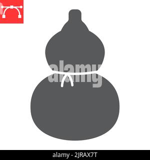 Gourd calabash glyph icon, chinese bottle and drink, calabash vector icon, vector graphics, editable stroke solid sign, eps 10. Stock Vector