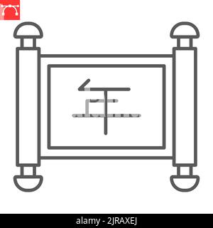 Chinese scroll line icon, asian calligraphy and lunar new year, scroll vector icon, vector graphics, editable stroke outline sign, eps 10. Stock Vector