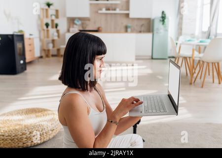Freelancer using laptop at home Stock Photo