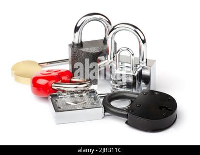 Group of different padlocks isolated on white Stock Photo