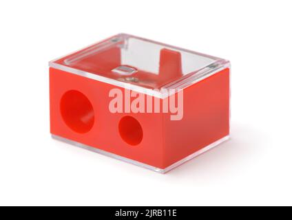 Red dual makeup eye and lips pencil sharpener isolated on white Stock Photo