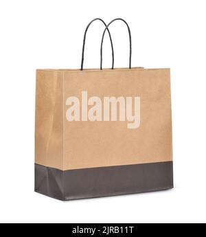 Blank brown paper shopping bag isolated on white Stock Photo