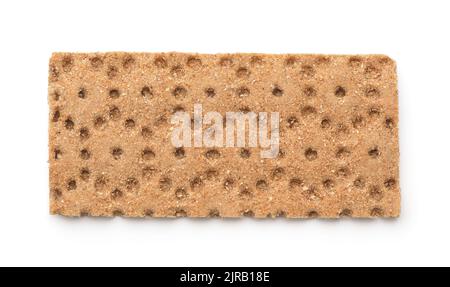 Top view of single crunchy multigrain crispbread isolated on white Stock Photo