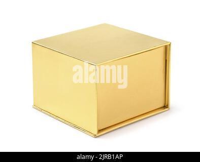 Blank golden paper package box isolated on white Stock Photo