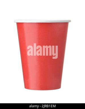 Front view of red disposable paper cup isolated on white Stock Photo