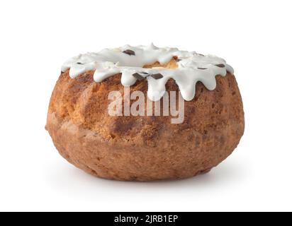 Homemade pumpkin bundt cake with powdered sugar glaze and chocolate chips isolated on white Stock Photo