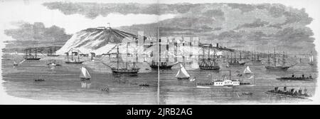 View of the city, the citadel and harbor of Quebec, Canada (1860). 19th century illustration from Frank Leslie's Illustrated Newspaper Stock Photo