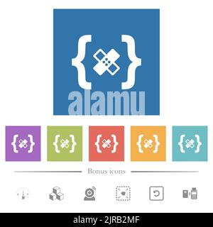Software patch flat white icons in square backgrounds. 6 bonus icons ...