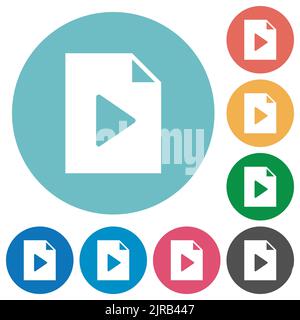 Playlist solid flat white icons on round color backgrounds Stock Vector