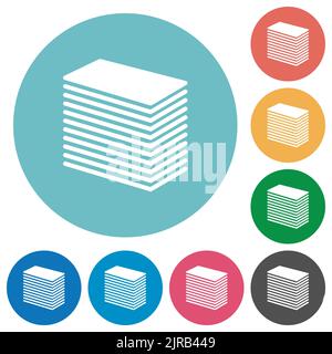 Paper stack solid flat white icons on round color backgrounds Stock Vector