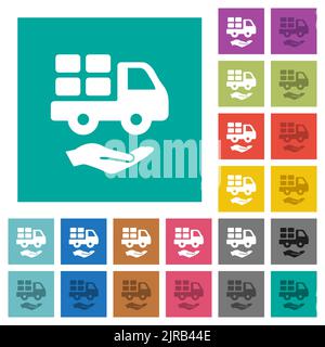 Courier services solid multi colored flat icons on plain square backgrounds. Included white and darker icon variations for hover or active effects. Stock Vector