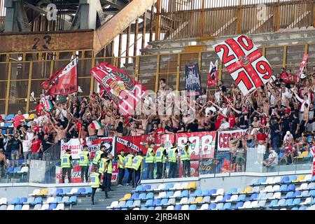 Naples, Italy. 21st Aug, 2022. Supporters of AC Monza during the Serie A match between Napoli and Monza at Stadio Diego Armando Maradona, Naples, Italy on 21 August 2022. Credit: Giuseppe Maffia/Alamy Live News Stock Photo