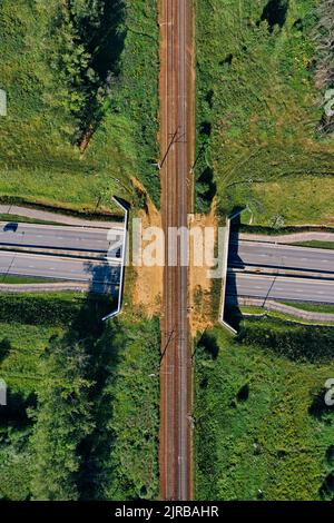 Aerial view of railroad overpass Stock Photo