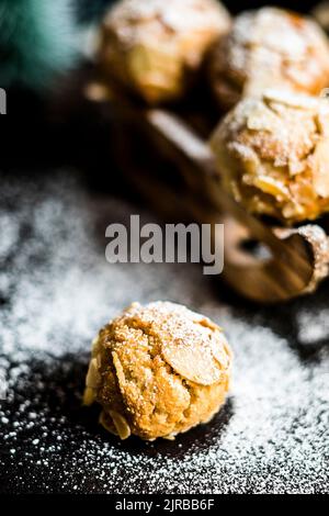 Studio shot of gluten free almond cookies with powdered sugar Stock Photo