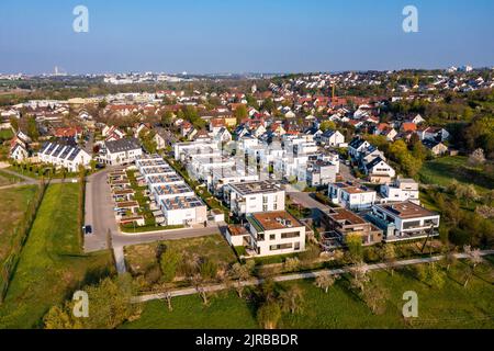 Germany, Baden-Wurttemberg, Waiblingen, Aerial view of modern suburban apartments Stock Photo