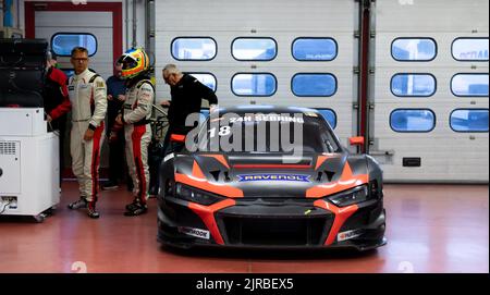 Audi R8 GT racing super car action fast drive on asphalt race track ...