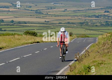 7thAug22 Gower Swansea Wales UK Triathlon Alistair Brownlee leading the cycling event top of hill Eventual overall winner Moving towards camera Stock Photo