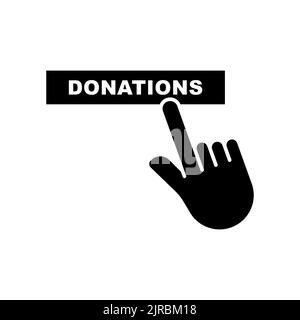 Hand touch icon with donations text. icon related to charity, international day of charity. Glyph icon style, solid. Simple design editable Stock Vector