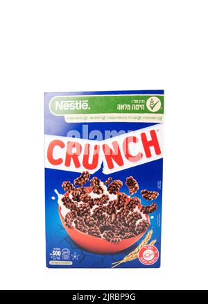 RISHON LE ZION, ISRAEL-JANUARY 8, 2022:Corn Flakes Nestle breakfast cereal on isolated background Stock Photo