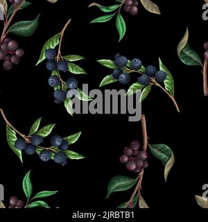 Seamless pattern with blueberries. Vector. Stock Vector
