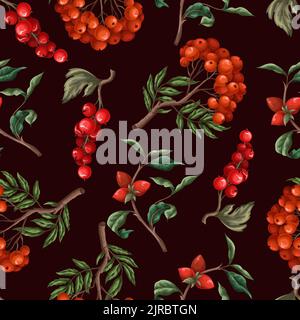 Seamless pattern with berries, such as rowan, blueberries and other. Vector. Stock Vector