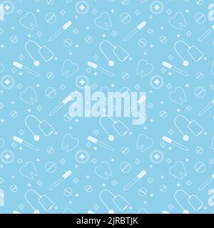medical patern with images of a pipette and a stethoscope also images of a tooth and crosses Stock Vector