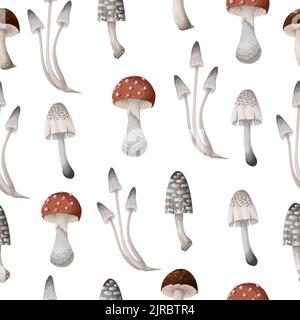 Seamless pattern with mushrooms. Natural trendy print. Stock Vector