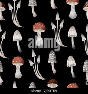 Seamless pattern with mushrooms. Natural trendy print. Stock Vector