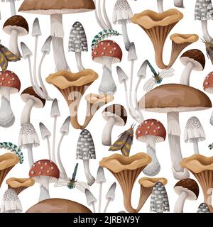 Seamless pattern with mushrooms. Natural trendy print. Stock Vector
