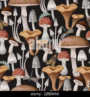 Seamless pattern with mushrooms. Natural trendy print. Stock Vector