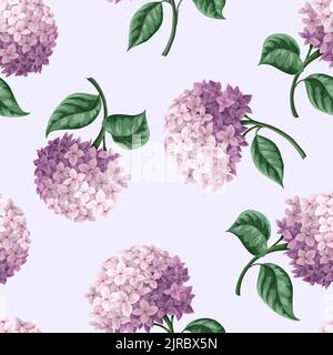 Seamless botanical pattern with pink hydrangeas. Vector Stock Vector