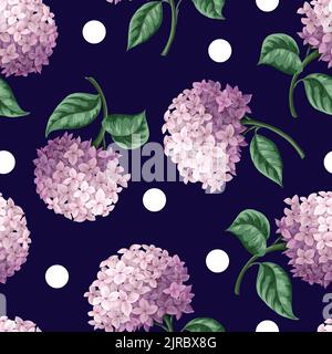 Seamless botanical pattern with pink hydrangeas. Vector. Stock Vector