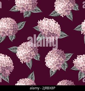 Seamless botanical pattern with pink hydrangeas. Vector Stock Vector