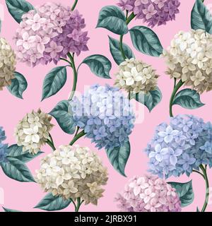 Seamless botanical pattern with hydrangeas. Vector Stock Vector
