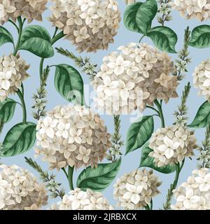 Seamless botanical pattern with hydrangeas. Vector Stock Vector