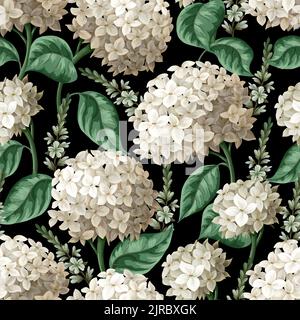 Seamless botanical pattern with hydrangeas. Vector Stock Vector