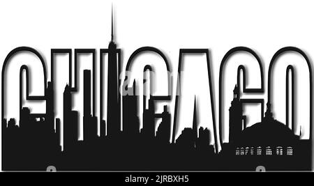 Chicago Skyline with the word Chicago behind it, Chicago Illinois,USA Stock Vector