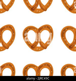 Seamless pattern with traditional snack pretzel on white background Stock Vector