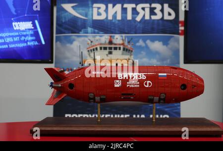 December 8, 2021, Sochi, Russia. The layout of the Russian autonomous uninhabited underwater vehicle Vityaz-D. Stock Photo