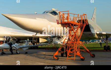 August 30, 2019, Moscow region, Russia. Russian long-range supersonic missile carrier bomber with variable sweep wing Tupolev Tu-22M Stock Photo