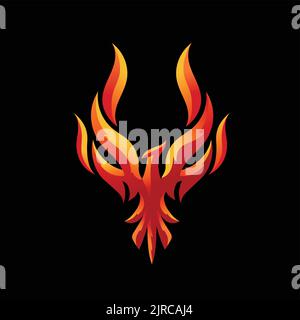 Bright fire burning Phoenix bird in the black background Stock Vector